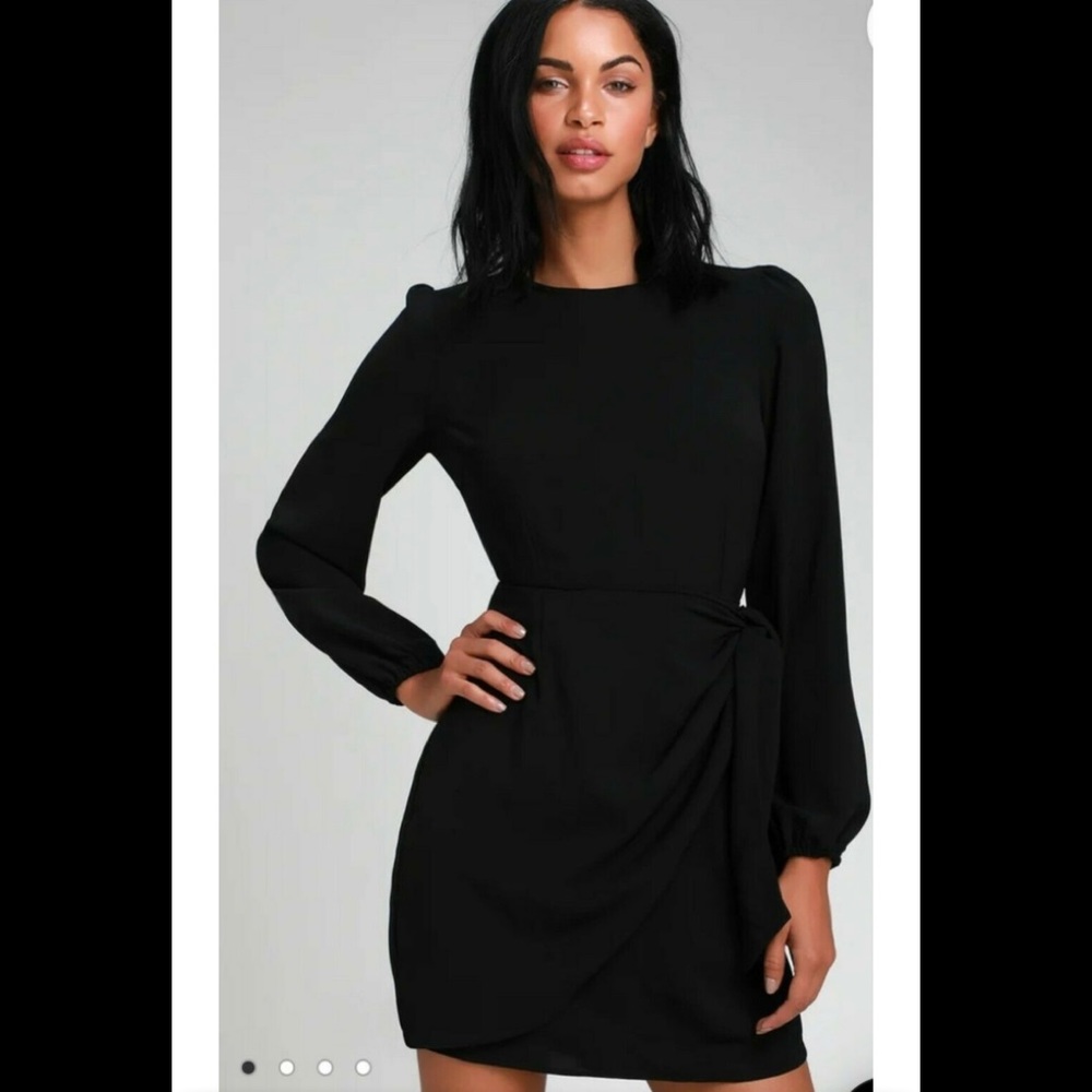 NWT LULUS Believe it or Knot Black Long Sleeve Tie Front Dress Size XL